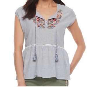 Size MP Blue Multi Embroidered Peplum Top